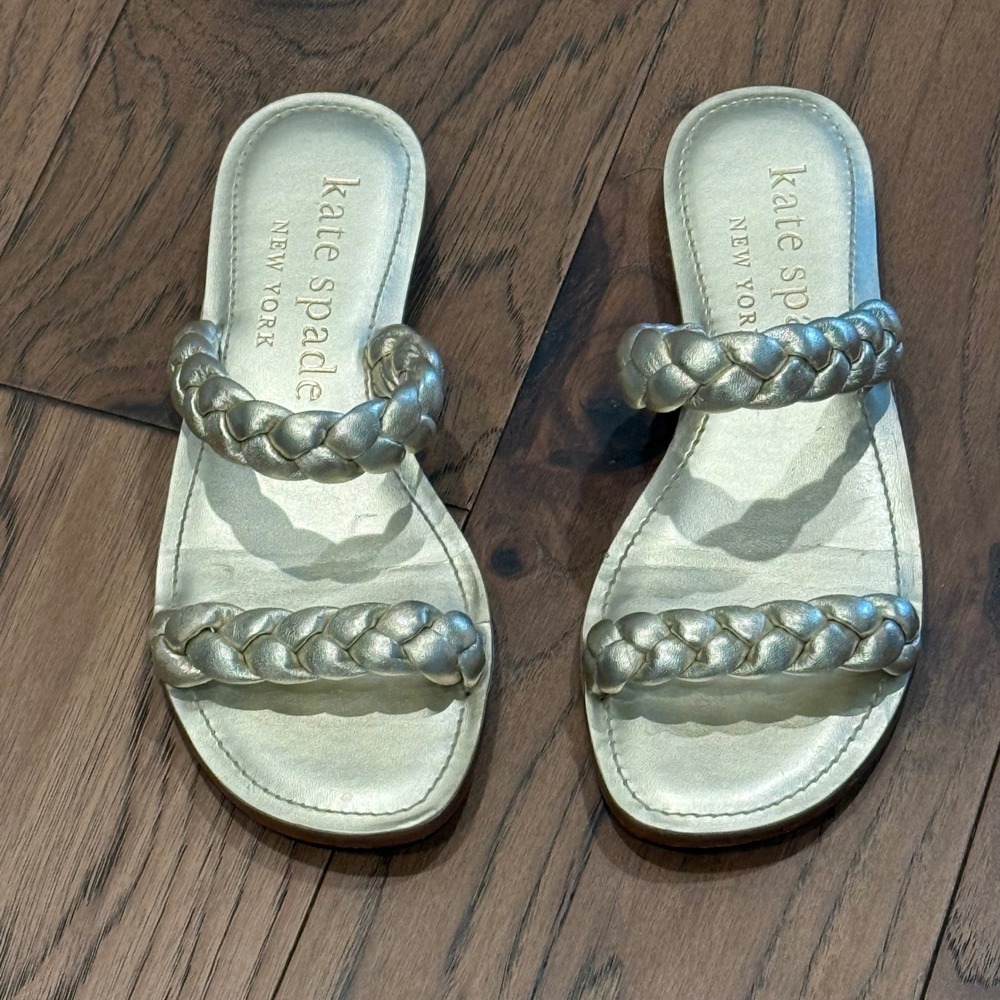 kate spade Metallic Silver Braided Slide Sandals